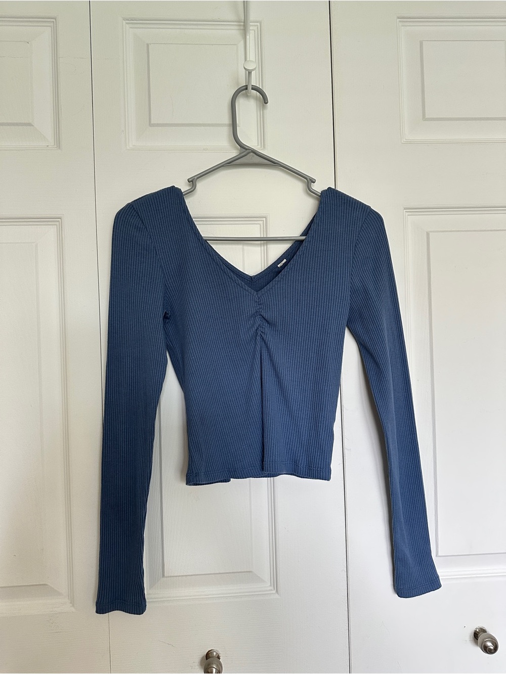 PacSun Blue Ribbed V-Neck Long Sleeve Top